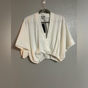 Women’s white surplice-neck wide sleeves blouse crop top shirt size small